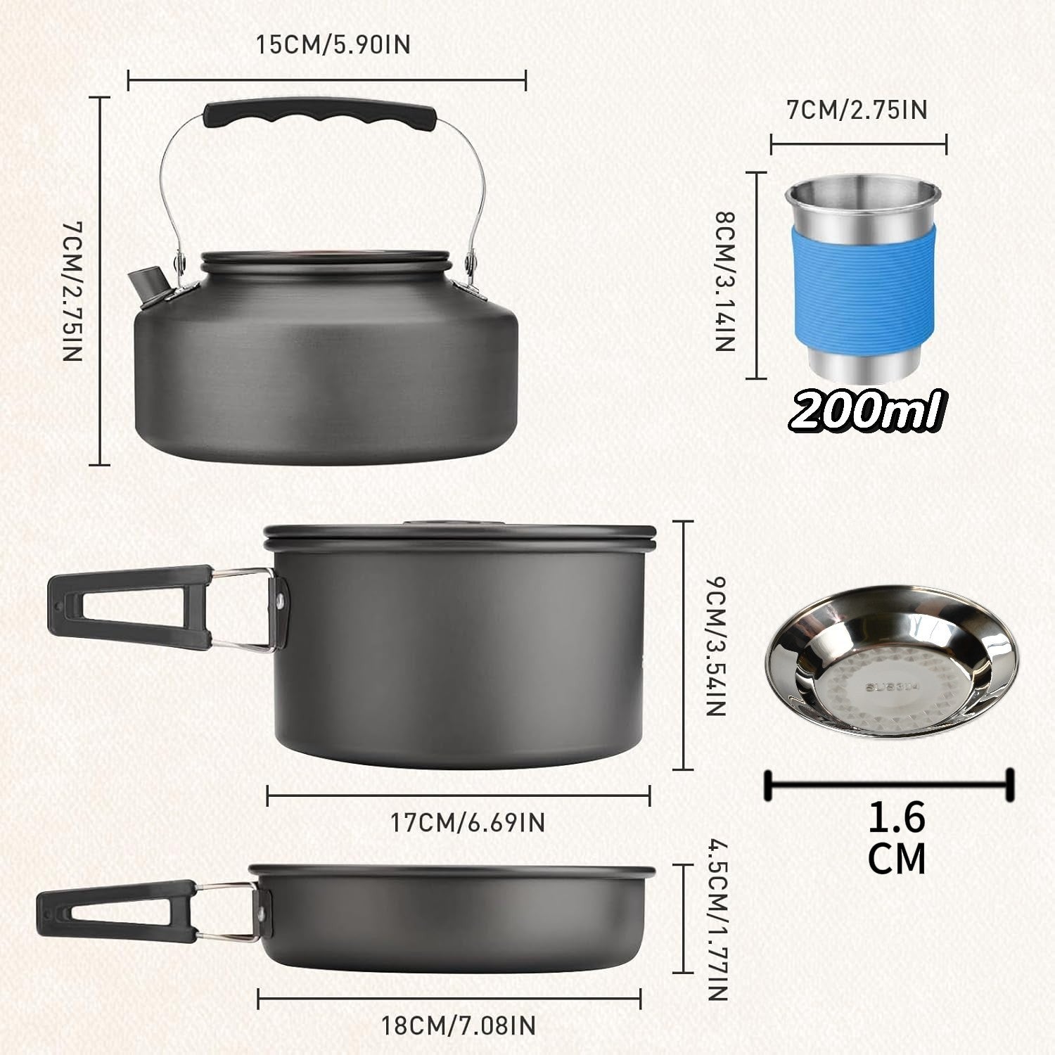 Non-Stick Camping Backpacking Cookware Set - for Picnic & Outdoor Cooking