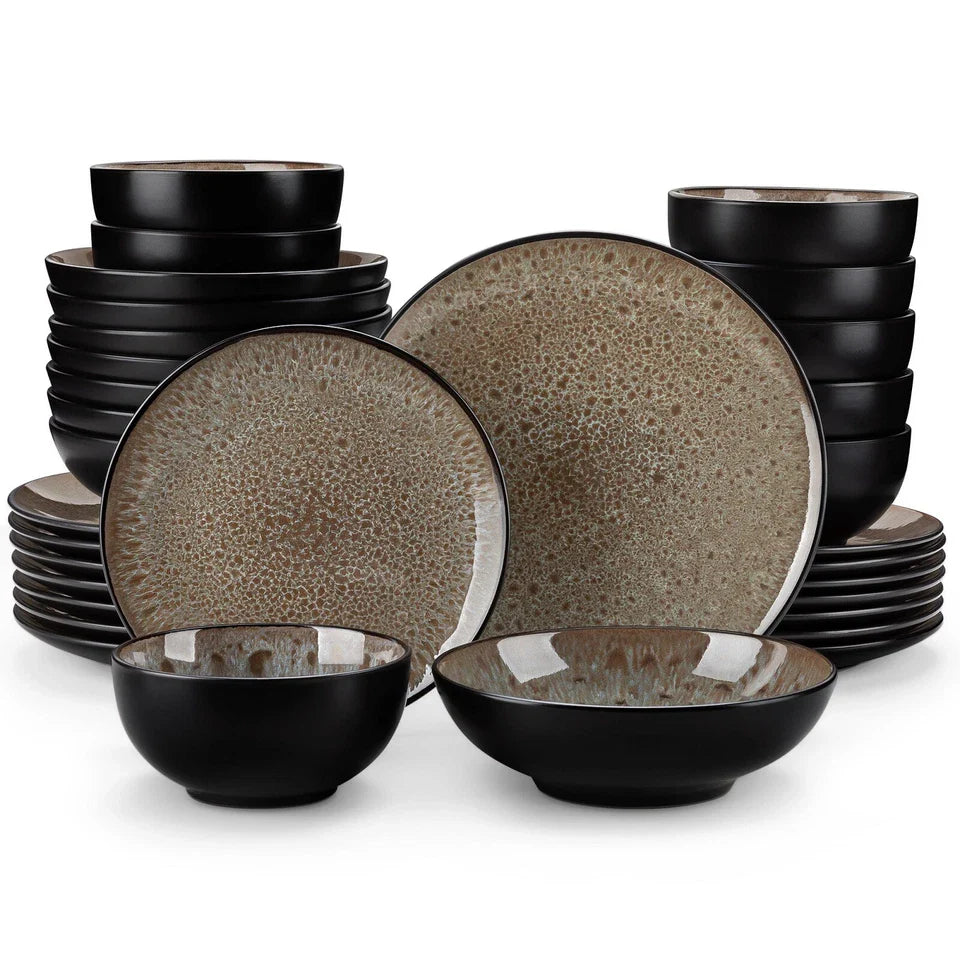 16pc Dinnerware Set Plates and Bowls Set Blue Green Brown Dinner Set